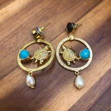 Load image into Gallery viewer, Golden Dangle Turquoise Earrings