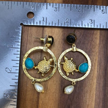 Load image into Gallery viewer, Golden Dangle Turquoise Earrings