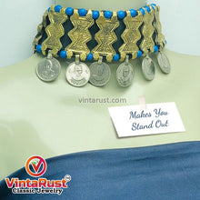 Load image into Gallery viewer, Choker With Golden Metal Motifs and Turquoise Beads