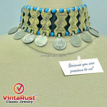 Load image into Gallery viewer, Choker Necklace With Golden Metal Motifs and Turquoise Beads