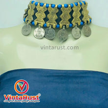 Load image into Gallery viewer, Choker Necklace With Golden Metal Motifs and Turquoise Beads