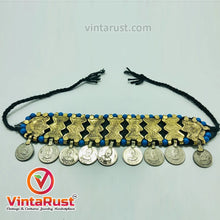 Load image into Gallery viewer, Choker Necklace With Golden Metal Motifs and Turquoise Beads
