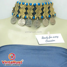 Load image into Gallery viewer, Choker With Golden Metal Motifs and Turquoise Beads