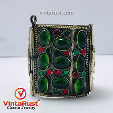 Load image into Gallery viewer, Vintage Gypsy Cuff Bracelet With Big Glass Stones