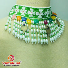 Load image into Gallery viewer, Green and White Beaded and Pearls Choker Necklace