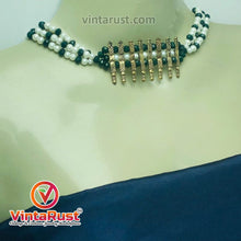 Load image into Gallery viewer, Green and White Beaded Multilayers Chains Necklace