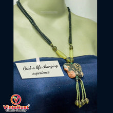 Load image into Gallery viewer, Green Beaded Chain Necklace With Dangling Butterfly Pendant