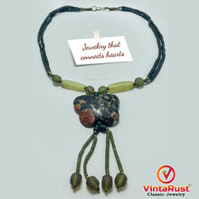 Load image into Gallery viewer, Green Beaded Chain Necklace With Dangling Butterfly Pendant