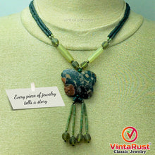 Load image into Gallery viewer, Green Beaded Chain Necklace With Dangling Butterfly Pendant