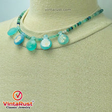Load image into Gallery viewer, Green Beaded Chain Necklace With Dangling Stones
