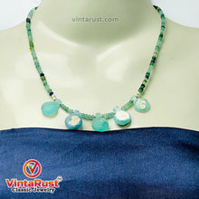 Load image into Gallery viewer, Green Beaded Chain Necklace With Dangling Stones