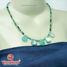 Load image into Gallery viewer, Green Beaded Chain Necklace With Dangling Stones