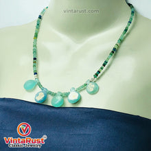 Load image into Gallery viewer, Green Beaded Chain Necklace With Dangling Stones