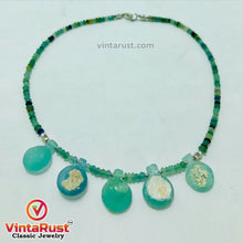Load image into Gallery viewer, Green Beaded Chain Necklace With Dangling Stones