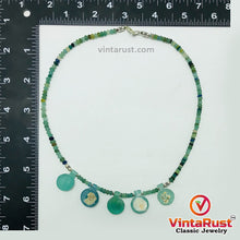 Load image into Gallery viewer, Green Beaded Chain Necklace With Dangling Stones