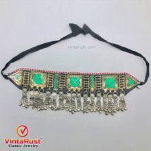 Load image into Gallery viewer, Green Choker Necklace With Dangling Silver Bells