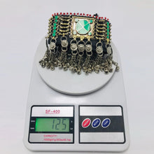 Load image into Gallery viewer, Green Choker Necklace With Dangling Silver Bells