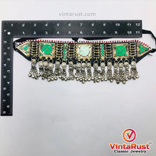 Load image into Gallery viewer, Green Choker Necklace With Dangling Silver Bells