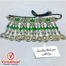 Load image into Gallery viewer, Tribal Green Long Tassels Choker Necklace