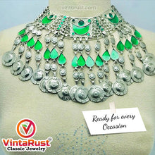 Load image into Gallery viewer, Tribal Green Long Tassels Choker Necklace