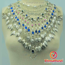 Load image into Gallery viewer, Gypsy Silver Kuchi Massive Choker Necklace With Blue Glass Stones