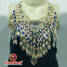 Load image into Gallery viewer, Gypsy Silver Kuchi Massive Choker Necklace With Blue Glass Stones