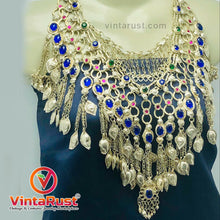 Load image into Gallery viewer, Gypsy Silver Kuchi Massive Choker Necklace With Blue Glass Stones