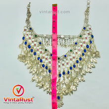 Load image into Gallery viewer, Gypsy Silver Kuchi Massive Choker Necklace With Blue Glass Stones