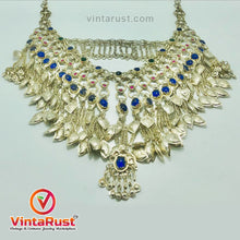 Load image into Gallery viewer, Gypsy Silver Kuchi Massive Choker Necklace With Blue Glass Stones