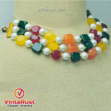 Load image into Gallery viewer, Handcrafted Colorful Stones and Pearls Beaded Choker Necklace