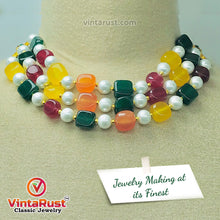 Load image into Gallery viewer, Handcrafted Colorful Stones and Pearls Beaded Choker Necklace
