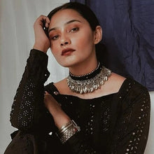 Load image into Gallery viewer, Tribal Choker Necklace with Silver Metal Heart Beads