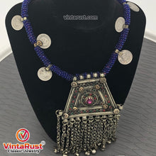 Load image into Gallery viewer, Handmade Tribal Metal Necklace with Beaded Strip