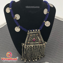 Load image into Gallery viewer, Handmade Tribal Metal Necklace with Beaded Strip