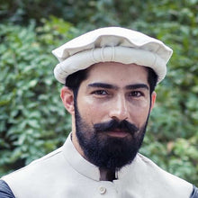 Load image into Gallery viewer, Handmade White, Black and Hazelnut Chitrali / Afghan Cap Hat