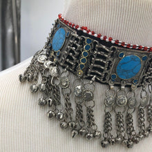 Load image into Gallery viewer, Tribal Ethnic Choker Necklace with Stones and Silver Bells

