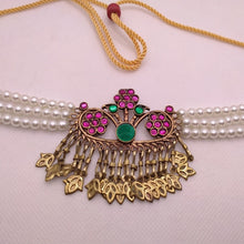 Load image into Gallery viewer, Antique Afghani Choker Three Flower With Pearls