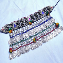 Load image into Gallery viewer, Massive Choker Necklace, Antique Long Dangling Multicolor Choker Necklace