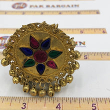 Load image into Gallery viewer, Golden Afghan Kuchi Ring with Glass Stones And Bells