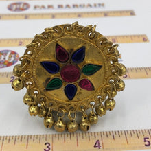 Load image into Gallery viewer, Golden Afghan Kuchi Ring with Glass Stones And Bells