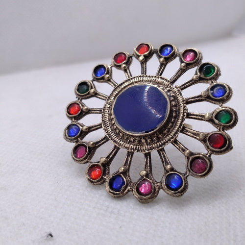 Afghan Massive Ring With Multicolor Glass Stones