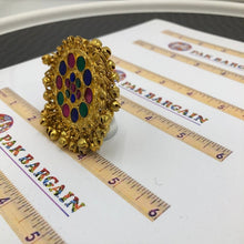Load image into Gallery viewer, Golden Afghan Kuchi Ring with Glass Stones And Bells