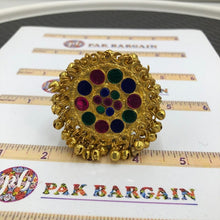 Load image into Gallery viewer, Golden Afghan Kuchi Ring with Glass Stones And Bells