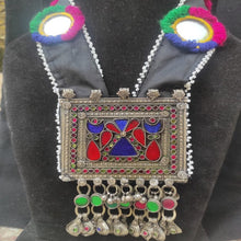 Load image into Gallery viewer, Long Straps Mala Style Pendant Necklace, Pendant With Dangling Tassels and Mirror