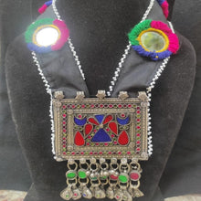 Load image into Gallery viewer, Long Straps Mala Style Pendant Necklace, Pendant With Dangling Tassels and Mirror