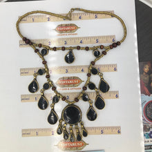 Load image into Gallery viewer, Afghan Two Layers Black Stones Metal and Wooden Beaded Chain Necklace