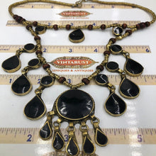Load image into Gallery viewer, Afghan Two Layers Black Stones Metal and Wooden Beaded Chain Necklace