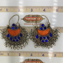 Load image into Gallery viewer, Vintage Blue and Orange Glass Stone Earrings