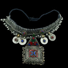Load image into Gallery viewer, Boho Silver Kuchi Big Choker Necklace With Dangling Pendant