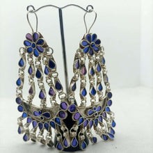 Load image into Gallery viewer, Blue Glass Stone Kuchi Massive Earrings